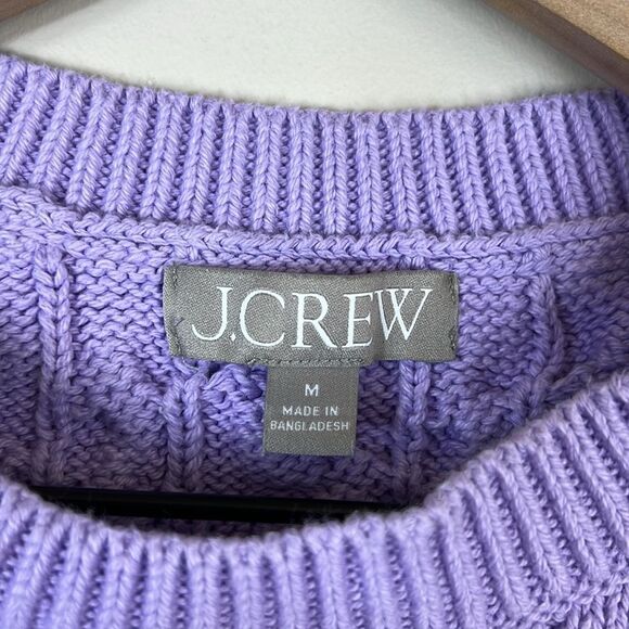 J. Crew Womens Cable Knit Purple Lavender Cotton Sweater Crewneck Size Medium - Picture 2 of 8